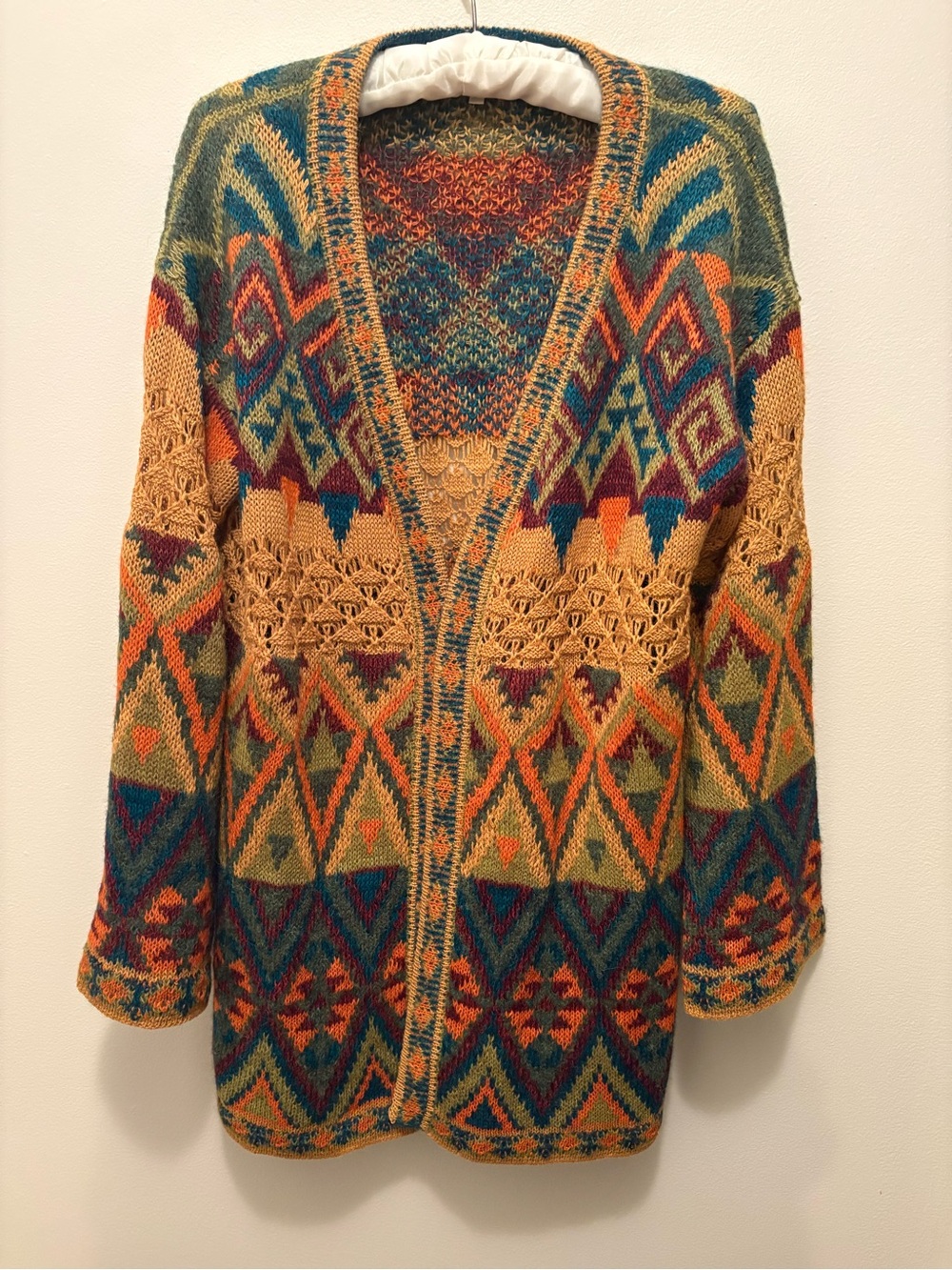 Baby Alpaca Blend Geometric Motifs Knit Cardigan Sweater Sz. M NOVICA Peru